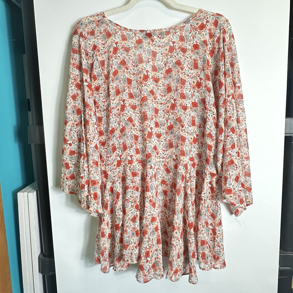 Hayden Floral Babydoll Peplum Blouse Pink Coral Womens Size S Boho‎ Semi-sheer - Picture 3 of 5